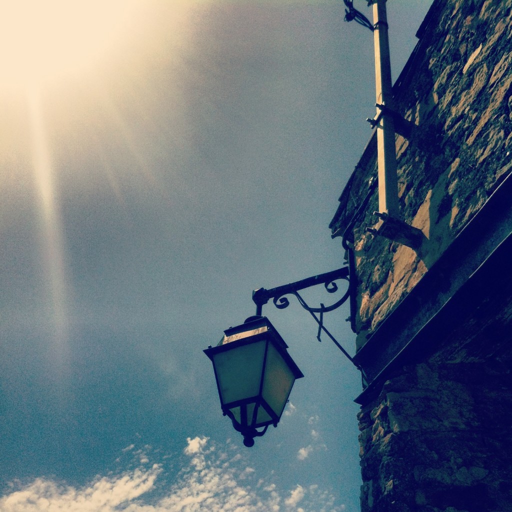 Blue skies and lanterns in Minerve, South of France