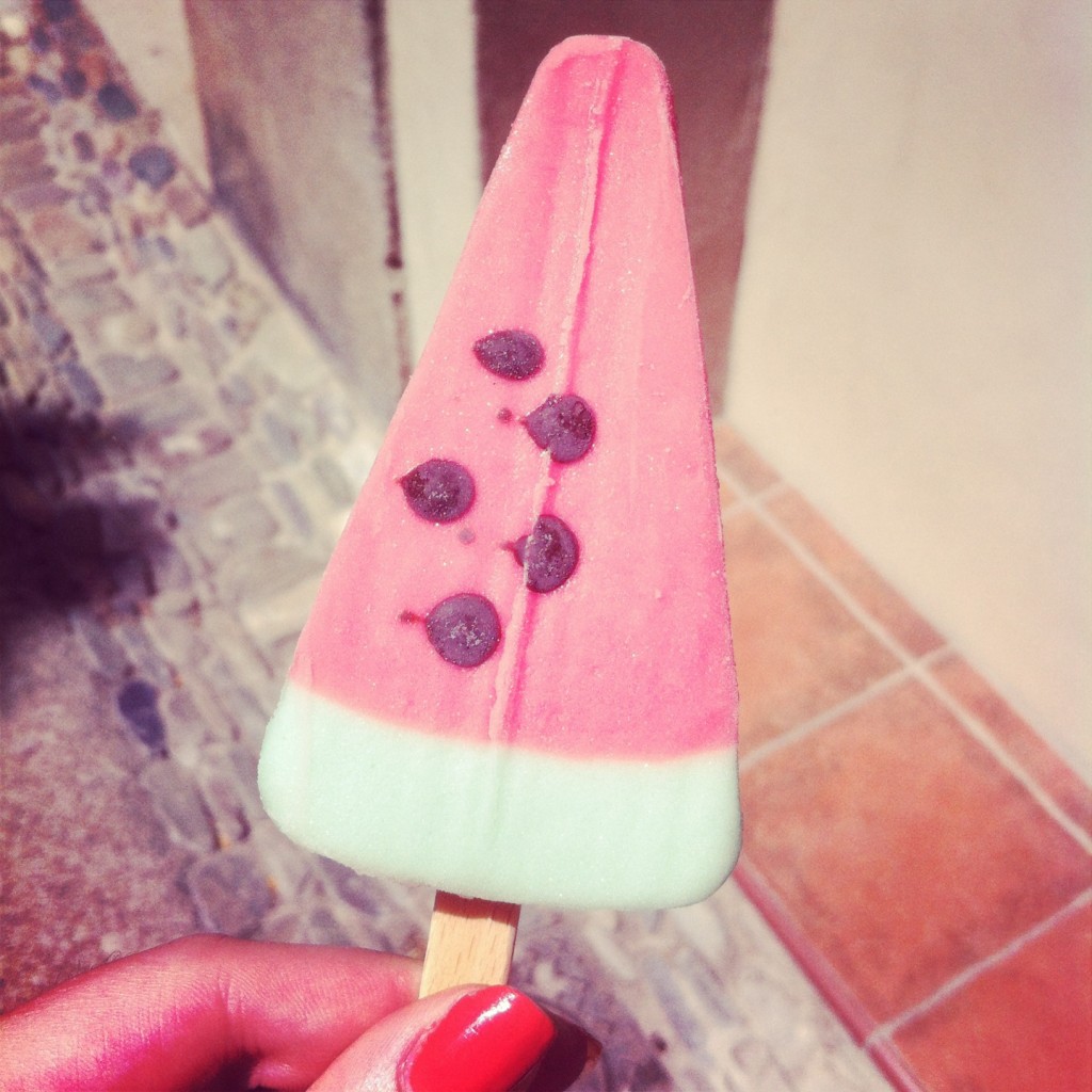 Watermelon ice cream from a shop in Minerve, South of France