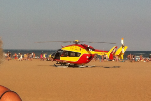 Helicopter on Valras plage beach.