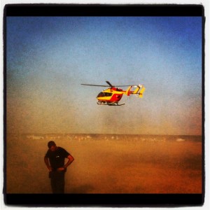 Sandstorm, helicopter on the beach at Valras Plage