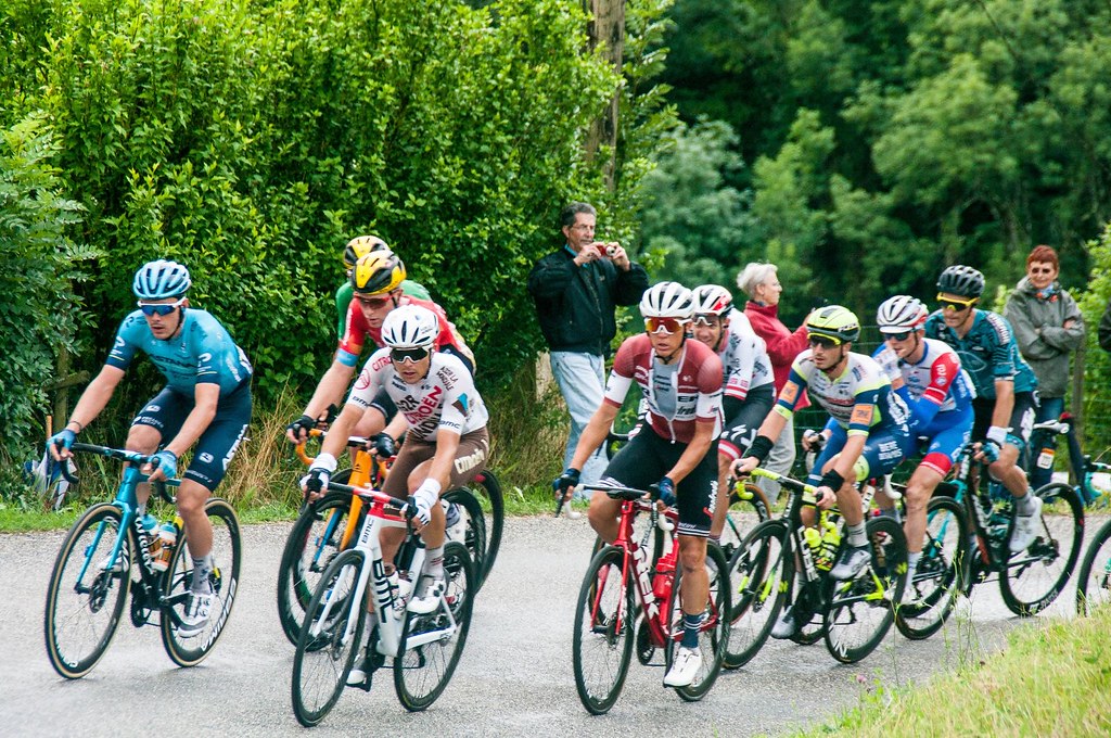 Professional cyclists riding in the Tour de France