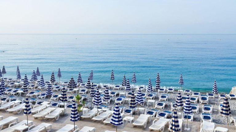 Sunloungers on Nice beach South of France